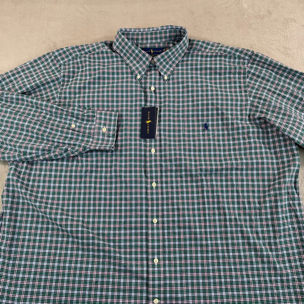 Polo Ralph Lauren Performance Shirt Men 3XB Big Green Plaid Stretch‎ Pony NWT